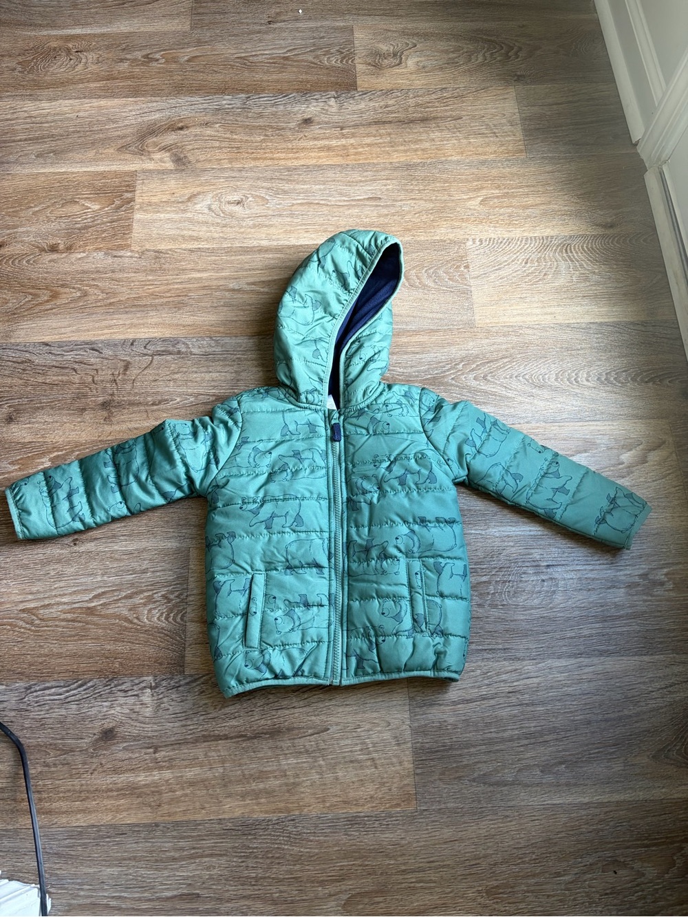 Carter's Mint Green Hooded Puffer Jacket with Animal Print